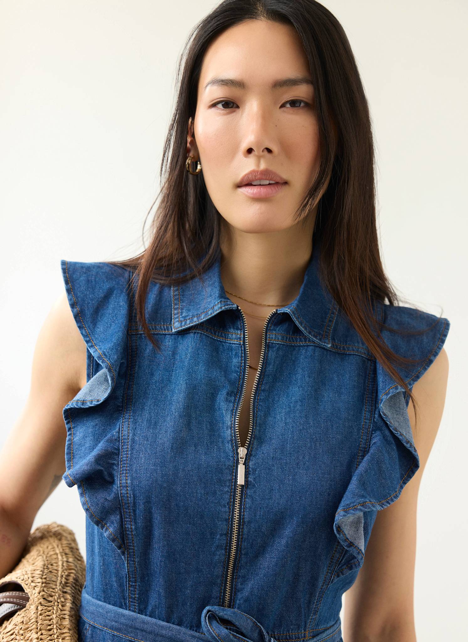 Indigo Denim Ruffle Maxi Shirt Dress – Mint Velvet