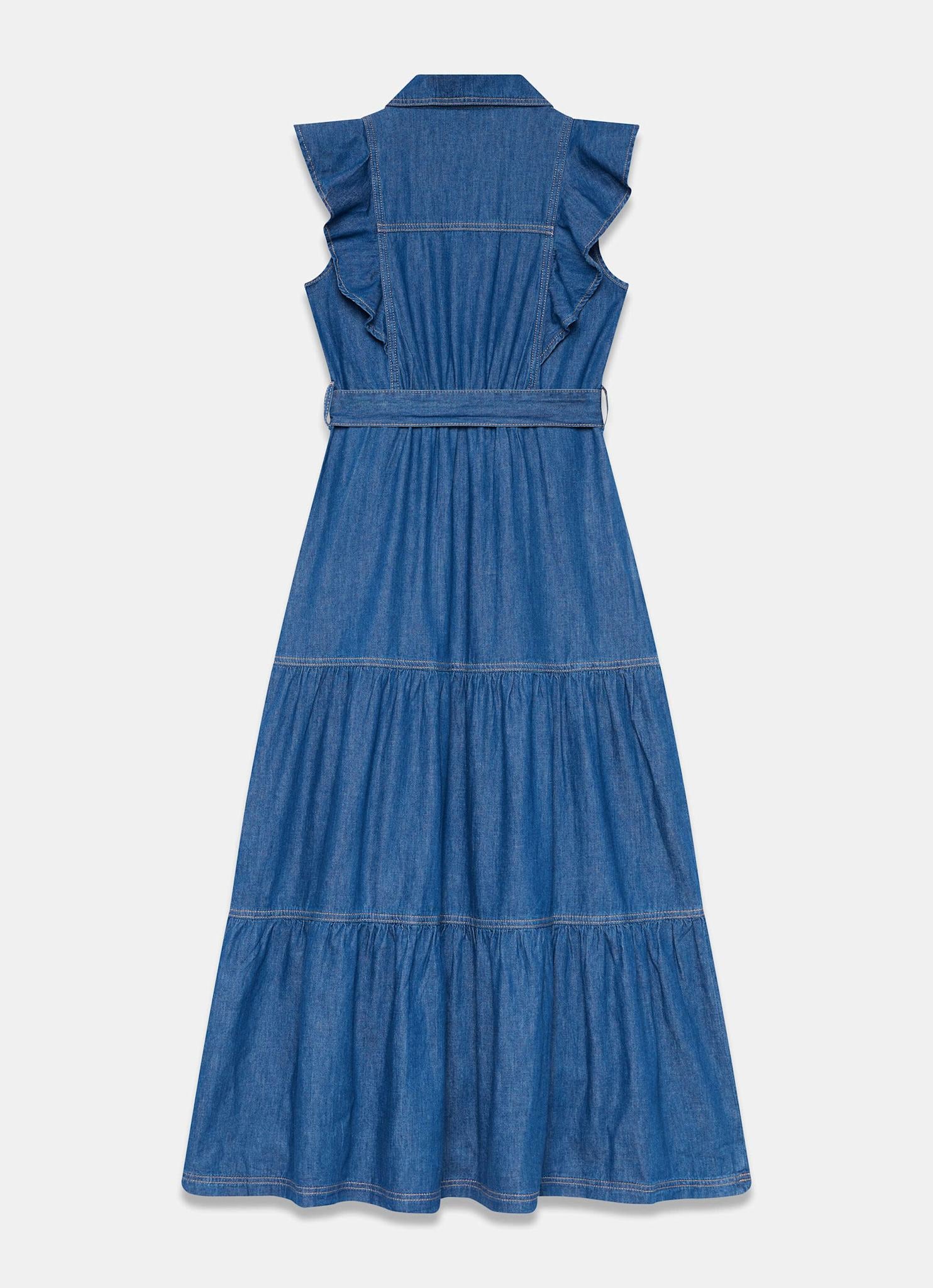 Indigo Denim Ruffle Maxi Shirt Dress – Mint Velvet