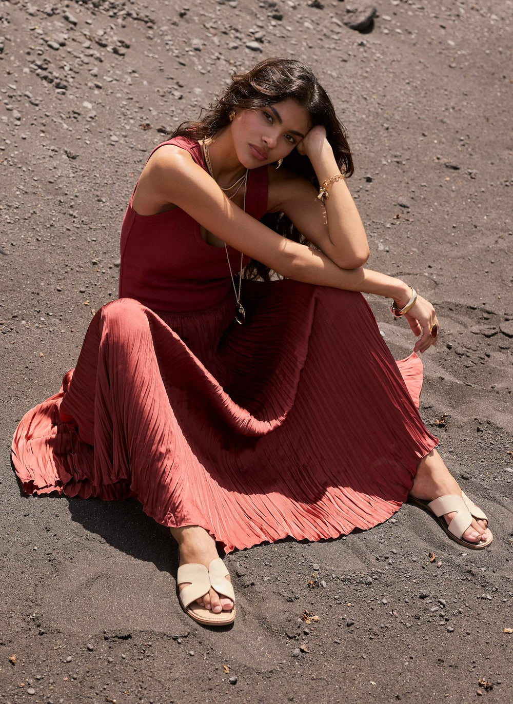 Red Cotton Blend Scoop Vest Top