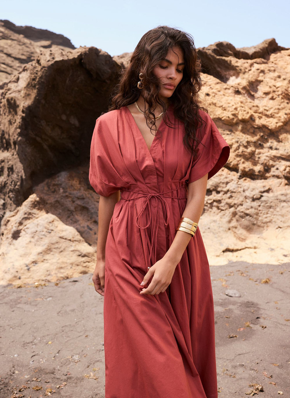 rust brown dress Brown Rust Cotton Tie Waist Midi Dress – Mint Velvet
