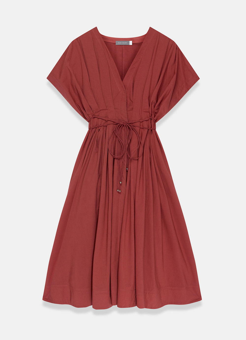 Brown Rust Cotton Tie Waist Midi Dress – Mint Velvet