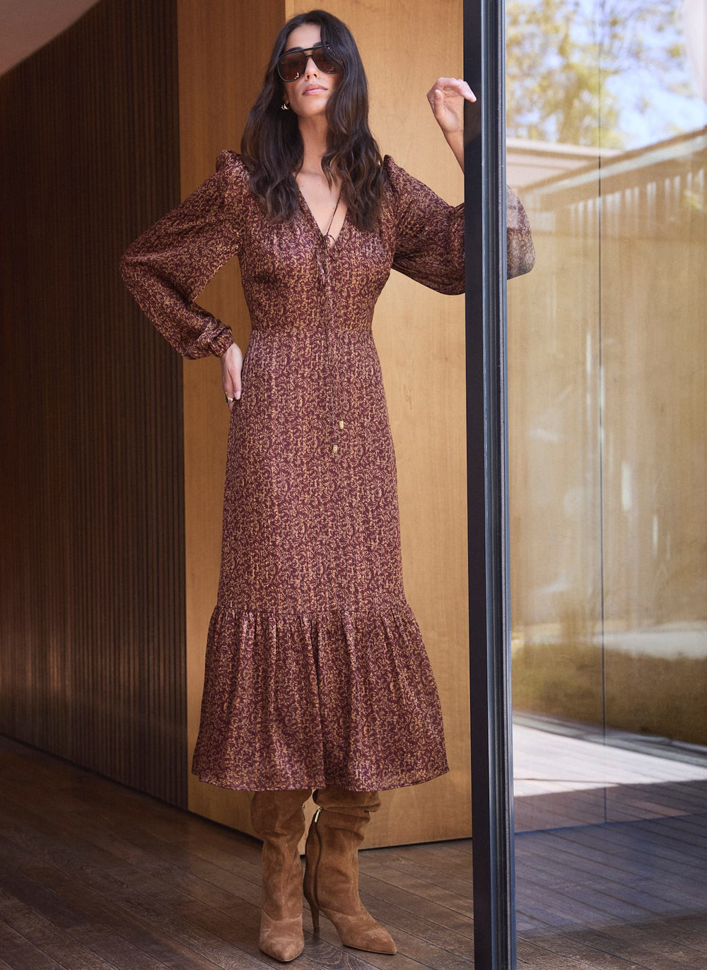 Brown Floral Print Maxi Dress