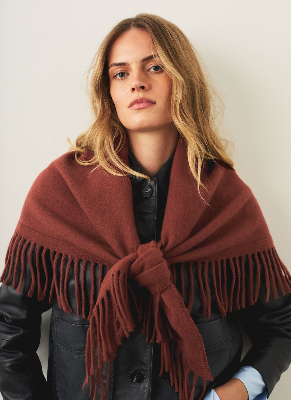 Orange Fringed Triangle Scarf