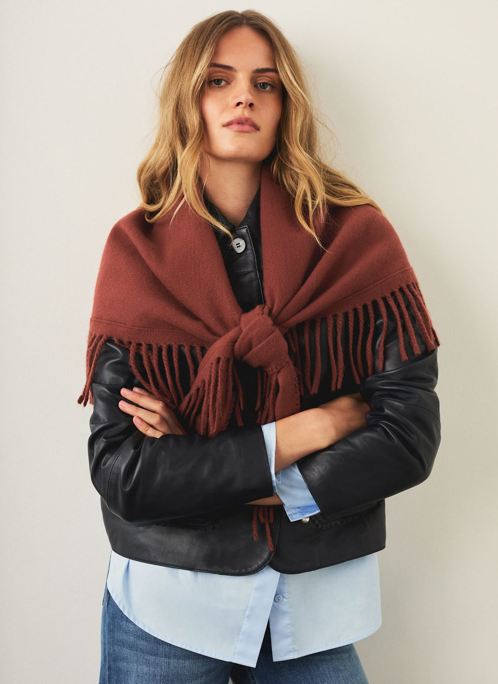 Orange Fringed Triangle Scarf