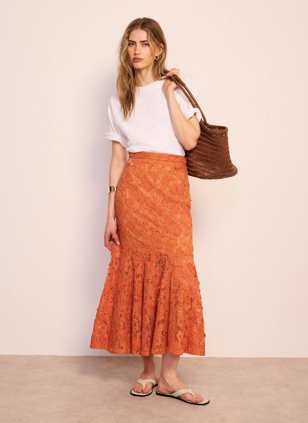 Orange Lace Maxi Skirt
