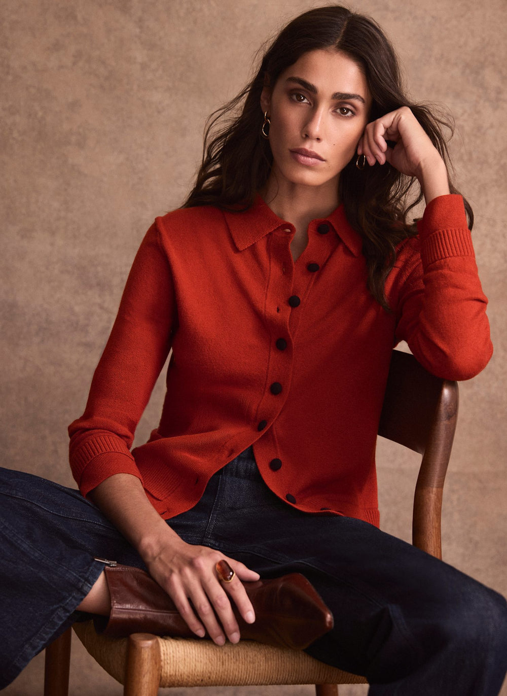 Red Cotton Blend Cardigan