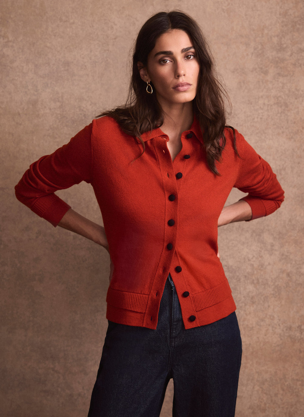 Red Cotton Blend Cardigan