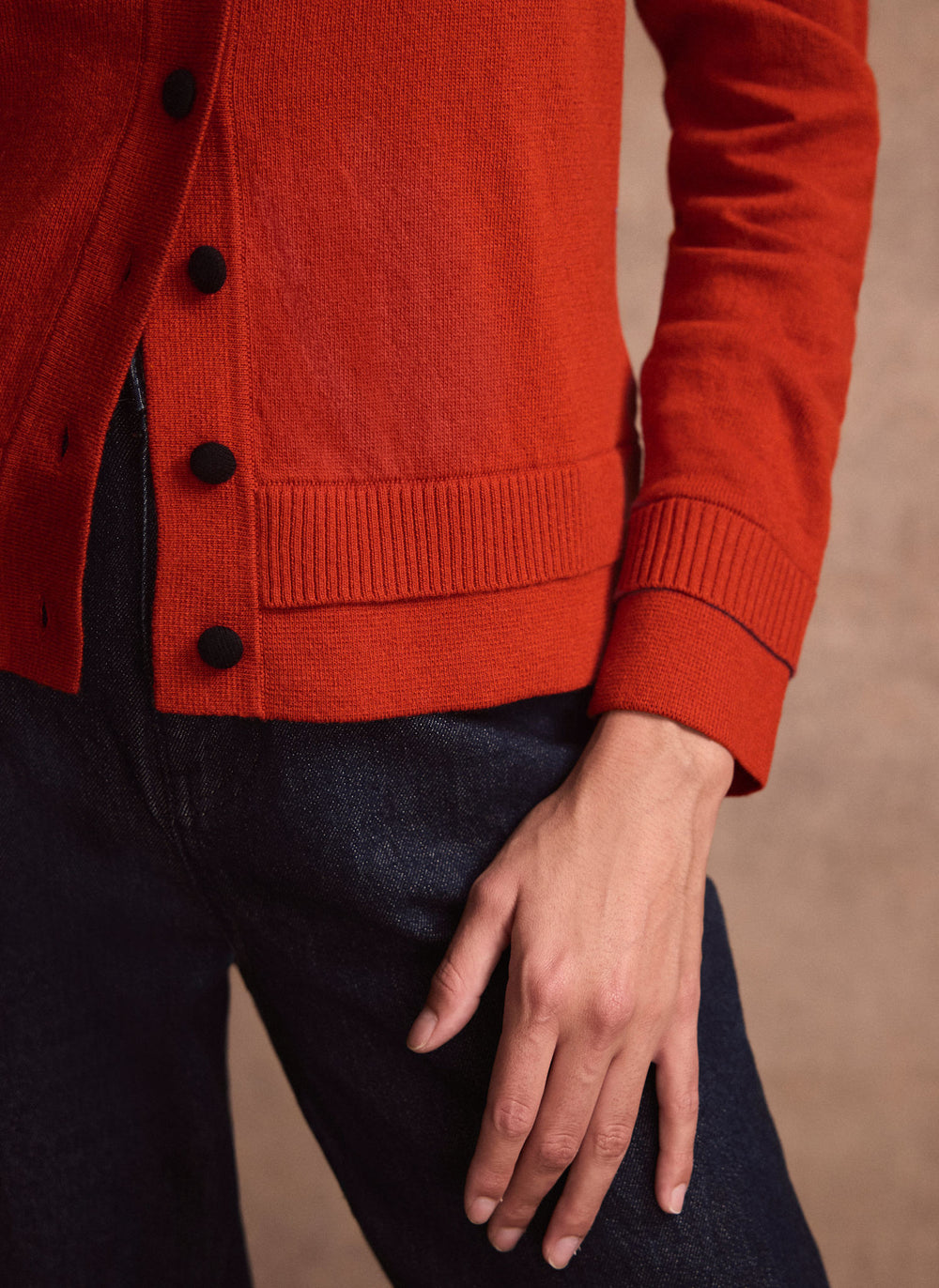 Red Cotton Blend Cardigan
