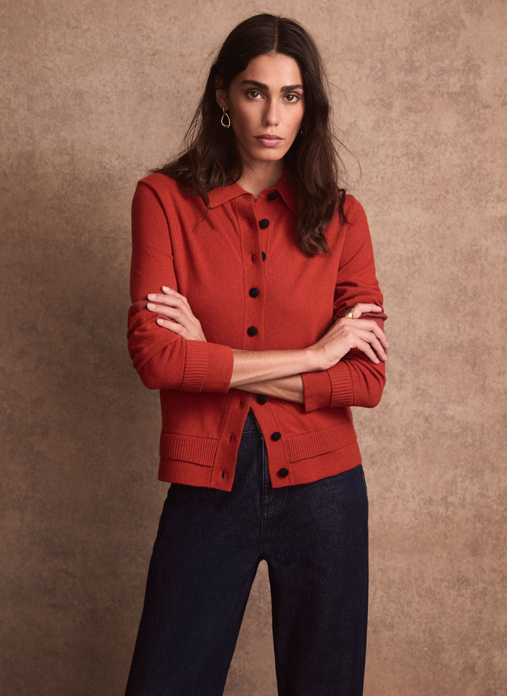 Red Cotton Blend Cardigan