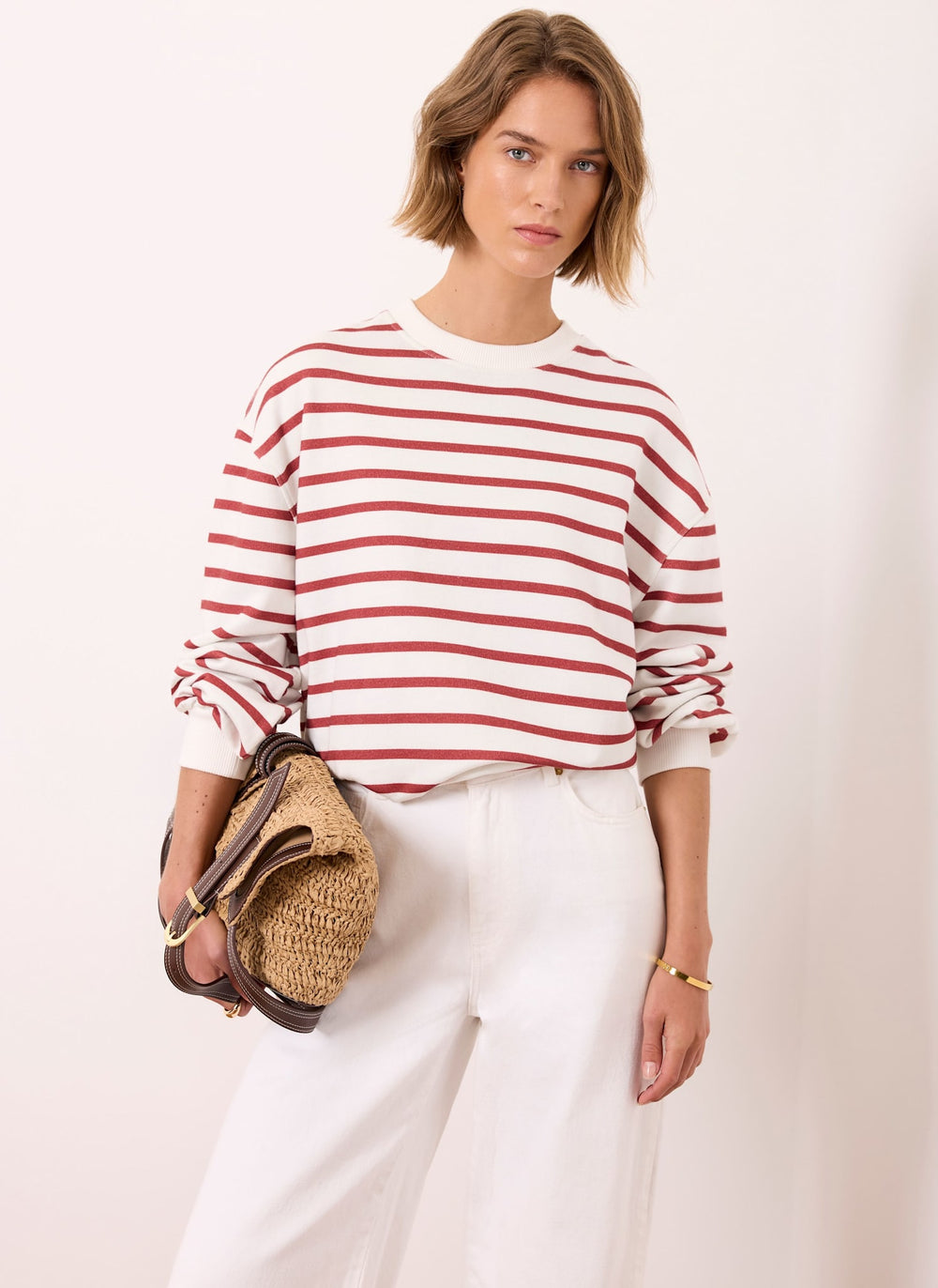 Cream Stripe Blouson Sweatshirt