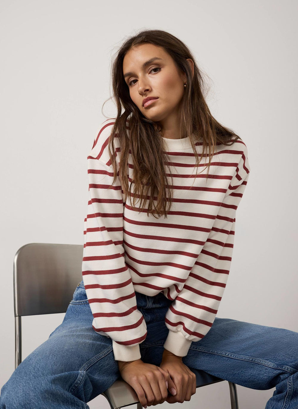 Cream Stripe Blouson Sweatshirt