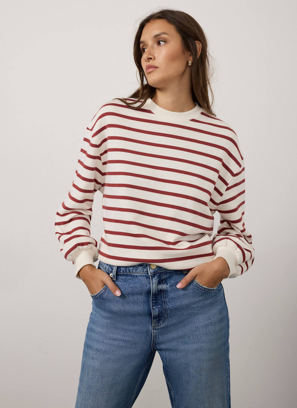 Cream Stripe Blouson Sweatshirt