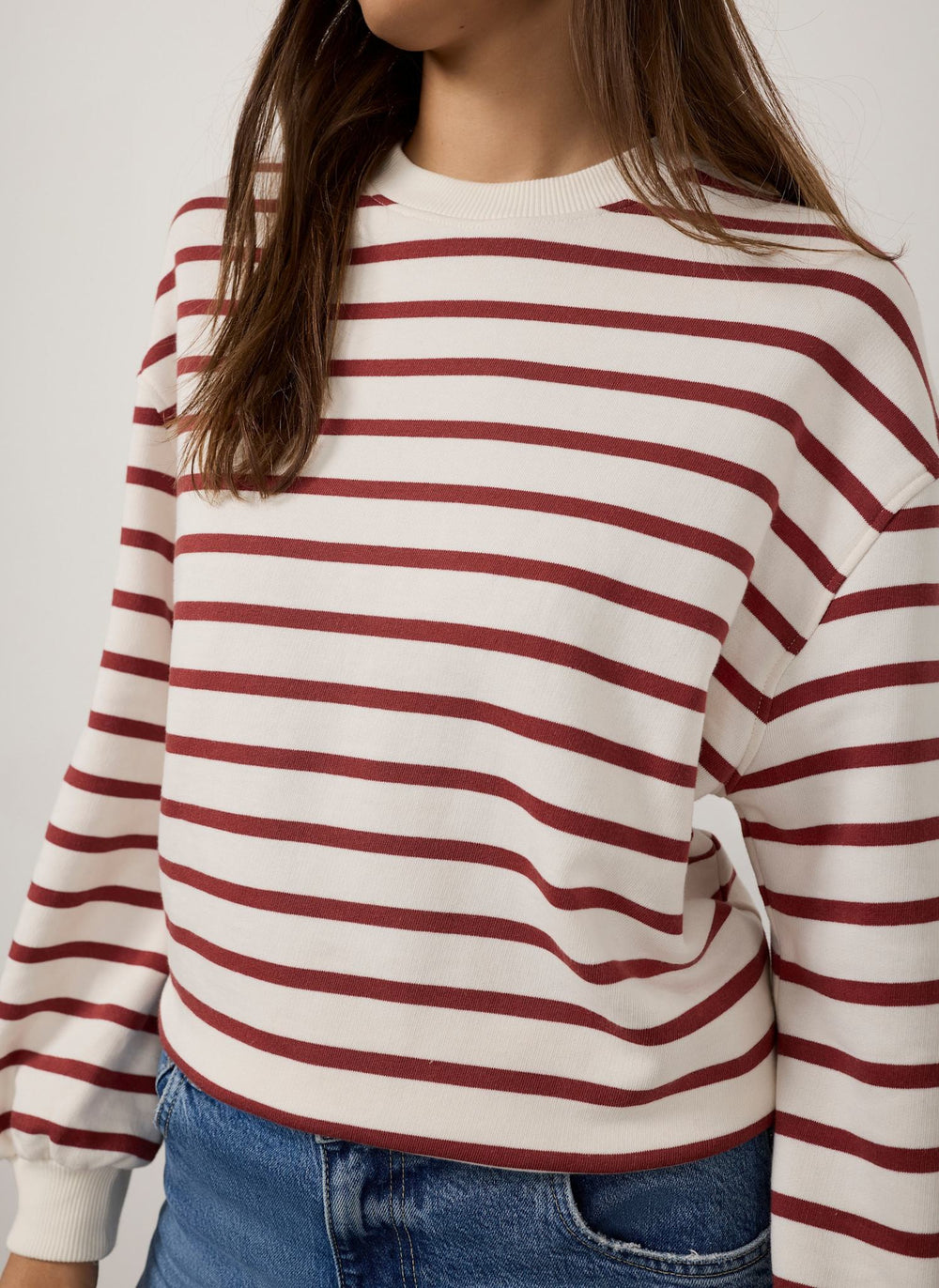 Cream Stripe Blouson Sweatshirt