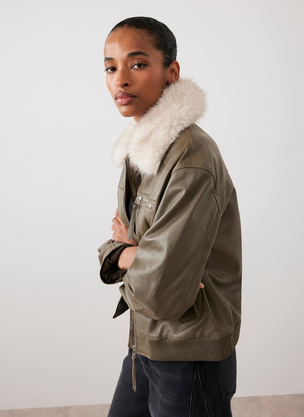 Green Leather Bomber Jacket