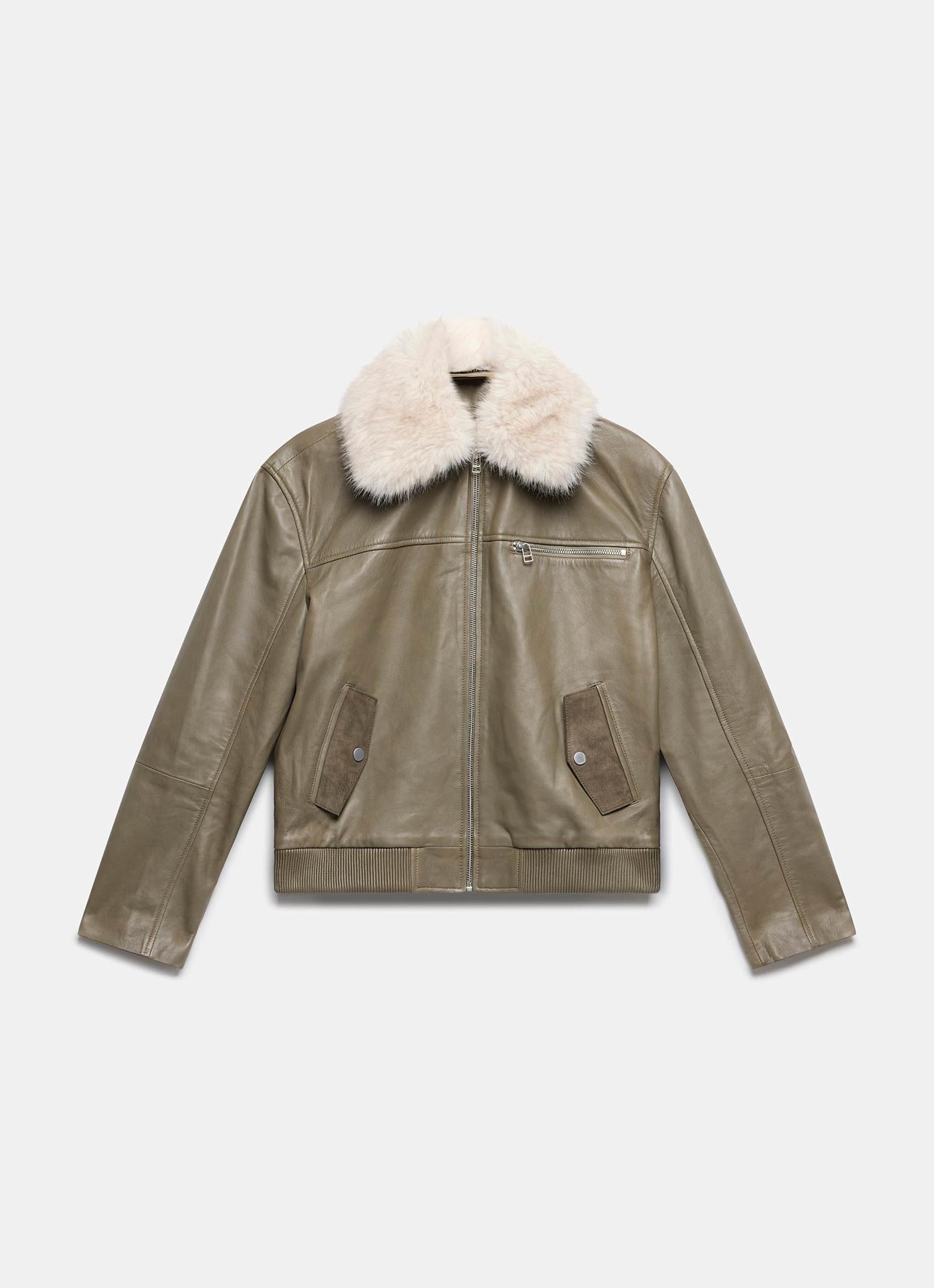 Green Leather Bomber Jacket – Mint Velvet