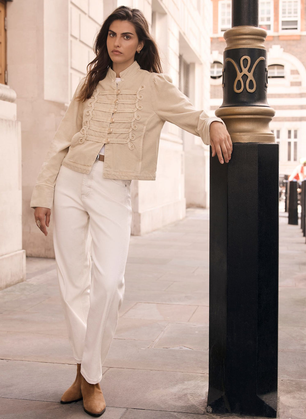Neutral Denim Military Jacket