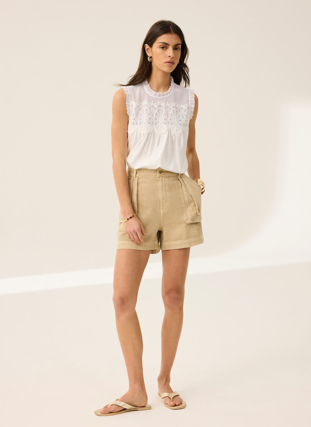 Neutral Utility Denim Shorts