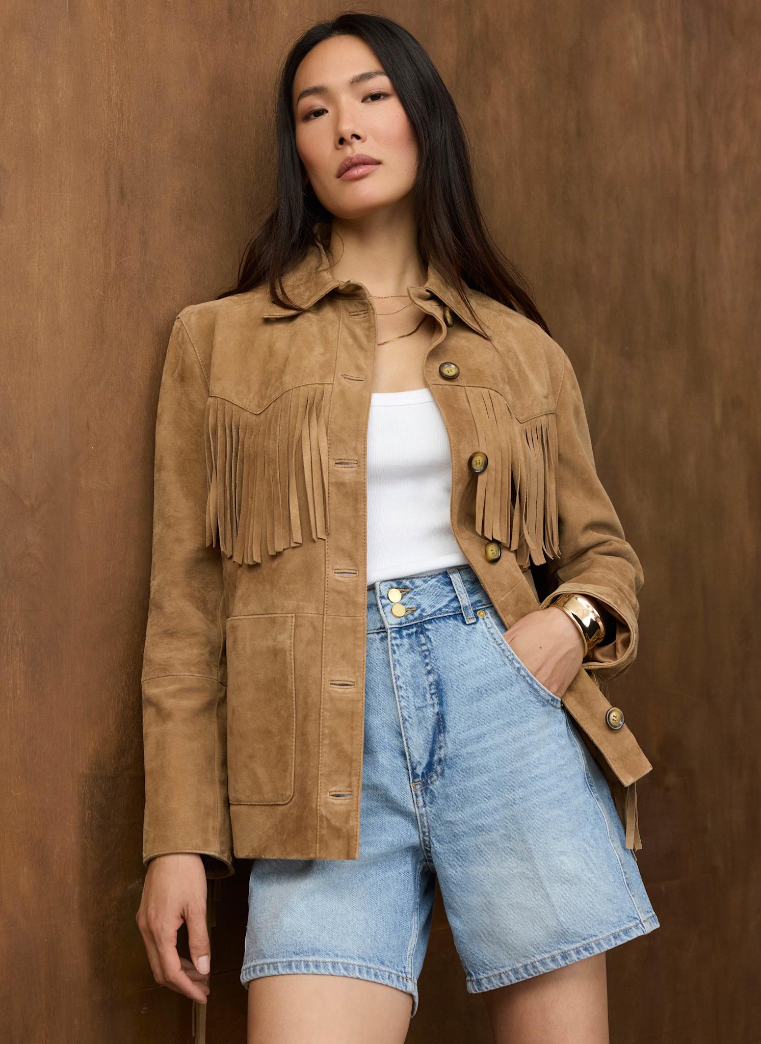 Neutral Suede Cropped Pilot Bomber Jacket – Mint Velvet