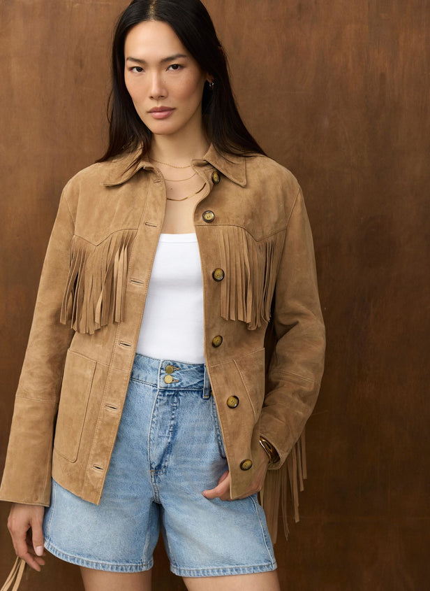 Neutral Suede Fringe Shacket – Mint Velvet
