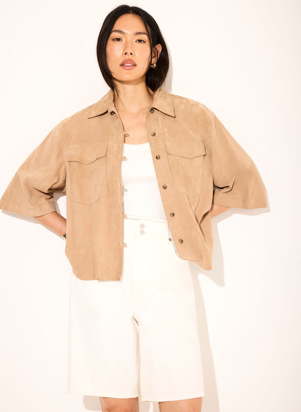 Neutral Suede Oversized Shirt