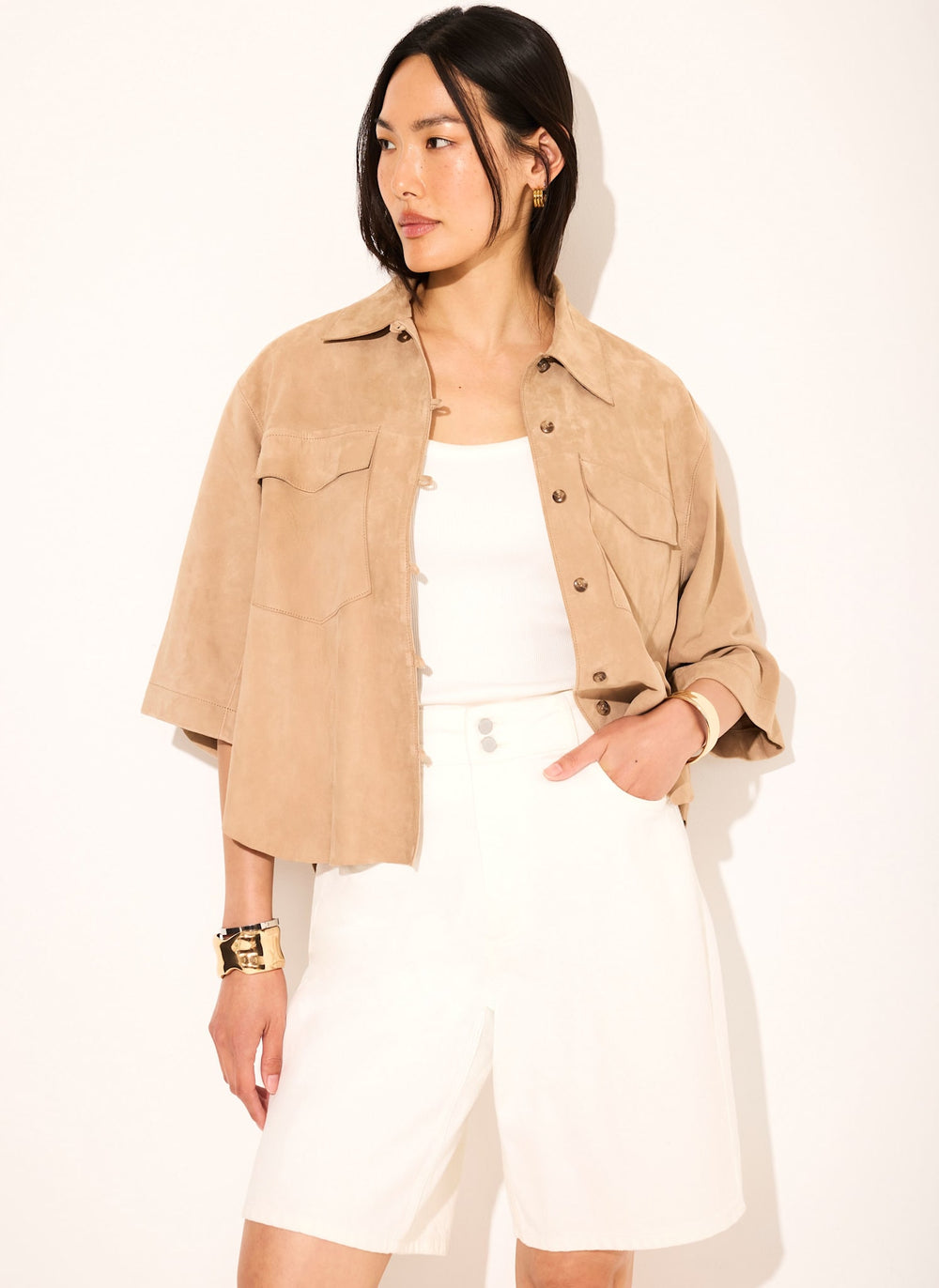 Neutral Suede Oversized Shirt