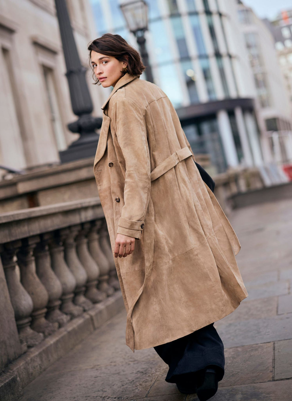 Neutral Suede Trench Coat
