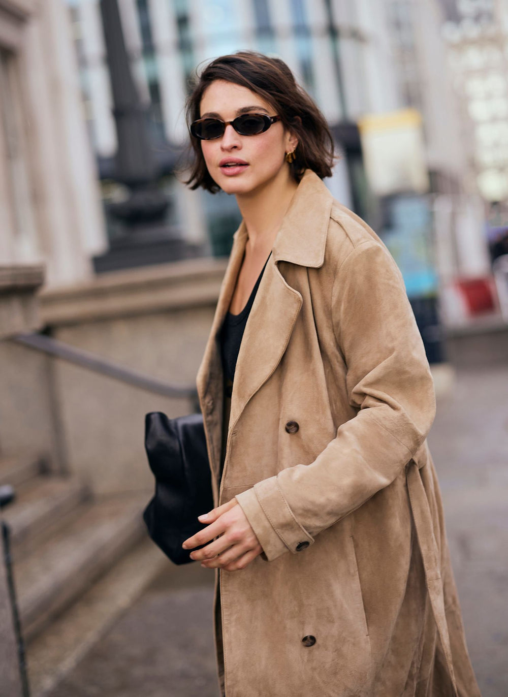Neutral Suede Trench Coat