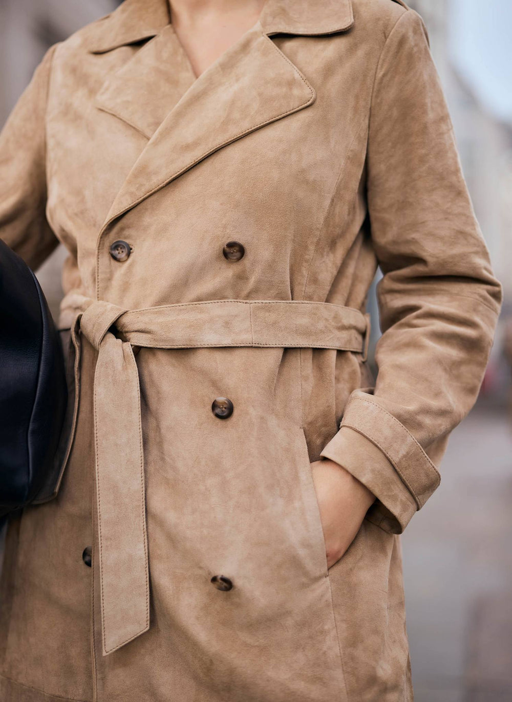 Neutral Suede Trench Coat