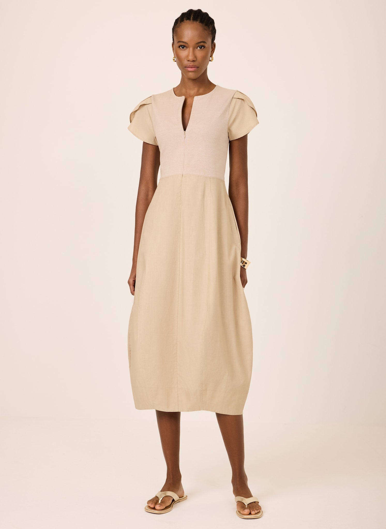 Neutral Cotton Blend Tulip Hem Midi Dress – Mint Velvet