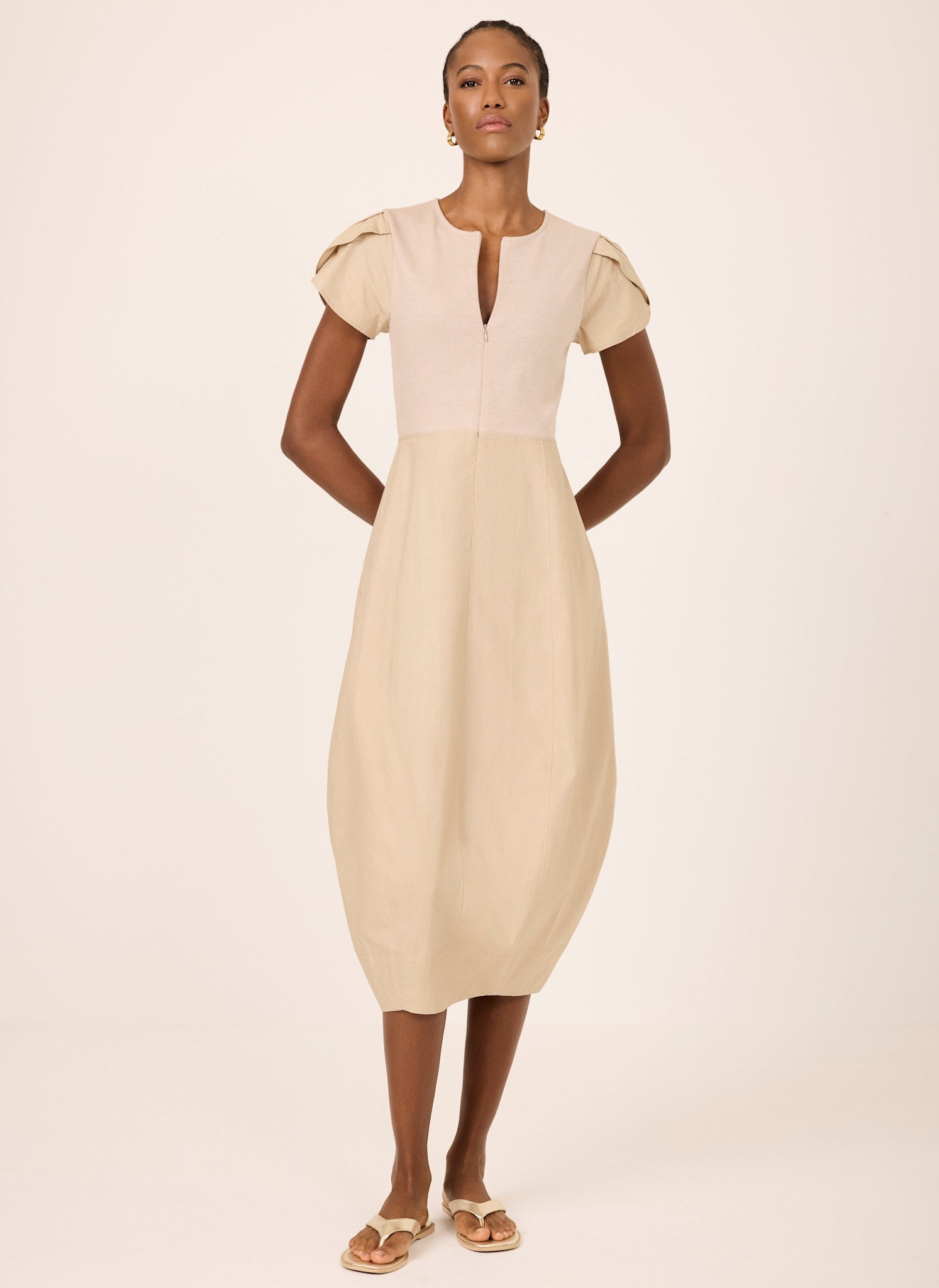 Neutral Cotton Blend Tulip Hem Midi Dress – Mint Velvet