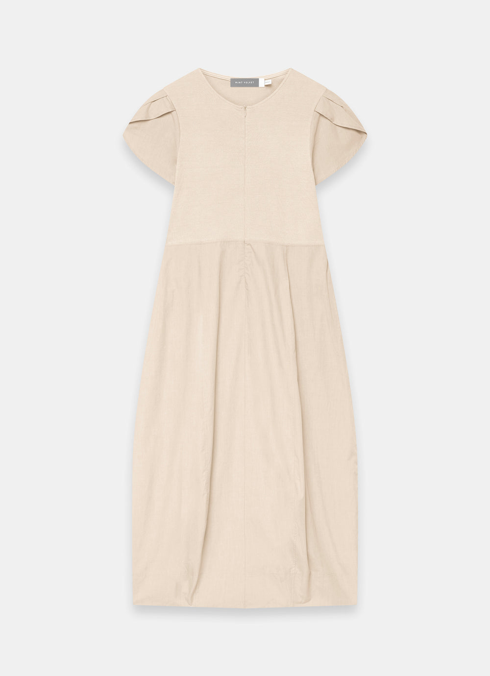 tulip belted midi pocket dress Neutral Cotton Blend Tulip Hem Midi Dress