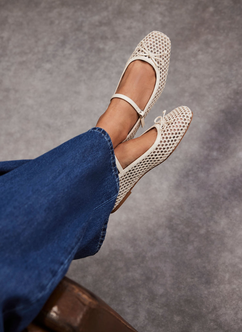 Sara White Mesh Ballet Flat Shoes