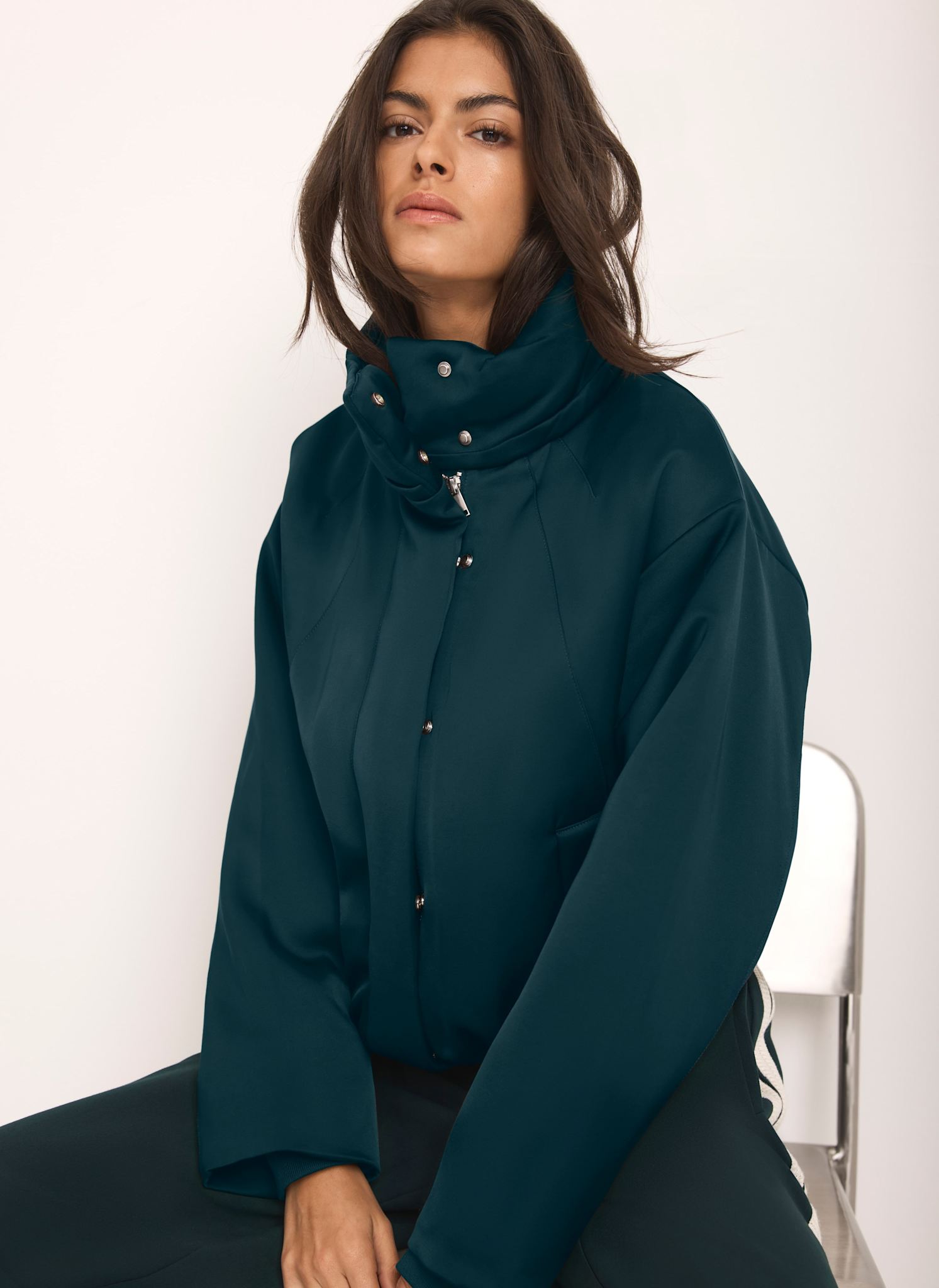 Teal Satin Bomber Jacket – Mint Velvet