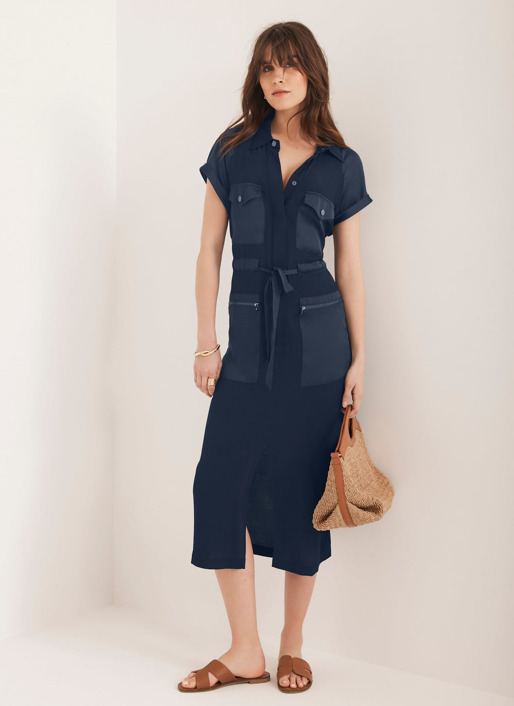 Navy Utility Midi Dress
