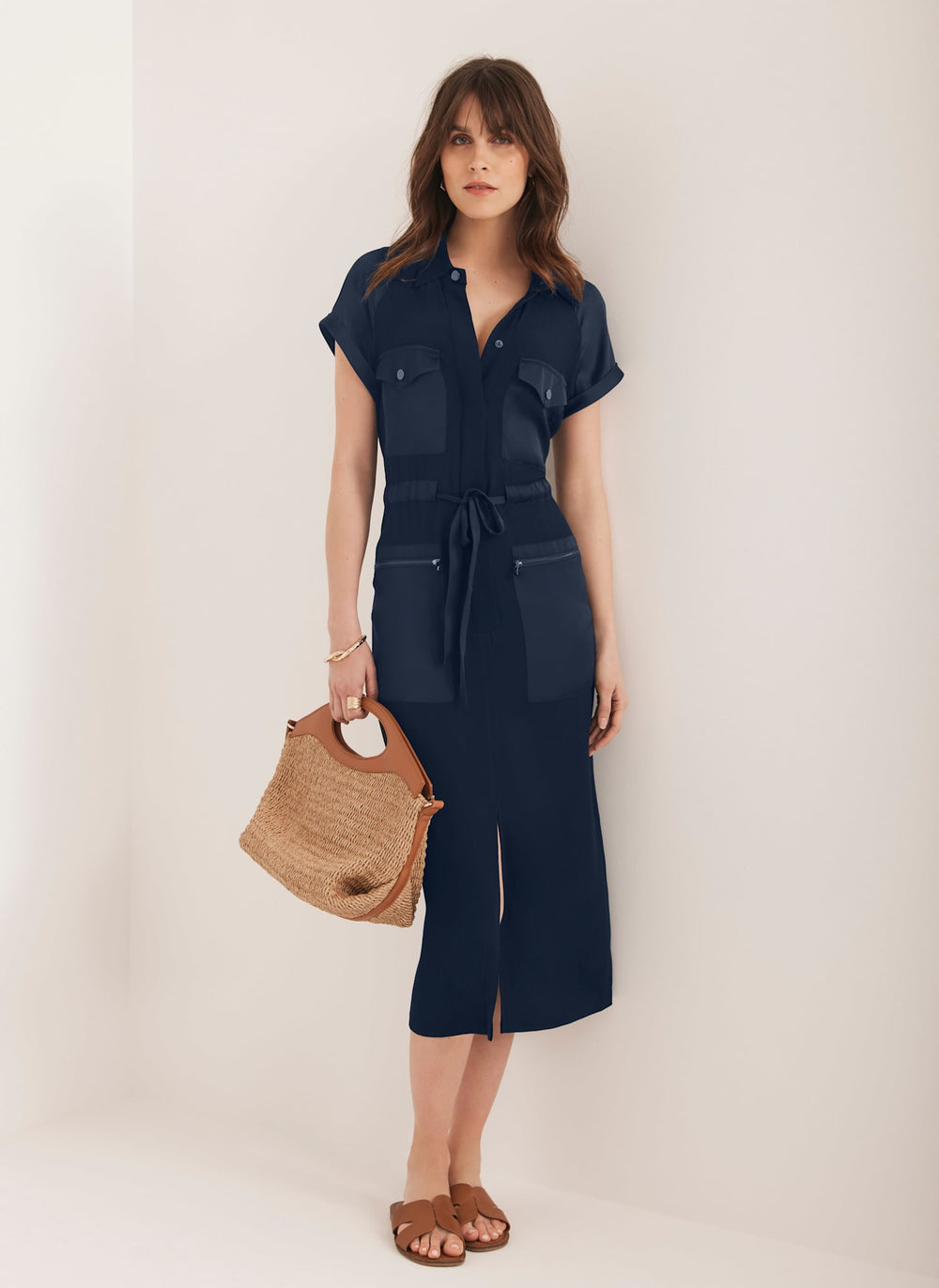 Navy Utility Midi Dress