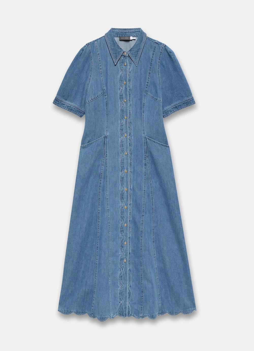 Indigo Denim Scallop Detail Midi Dress – Mint Velvet