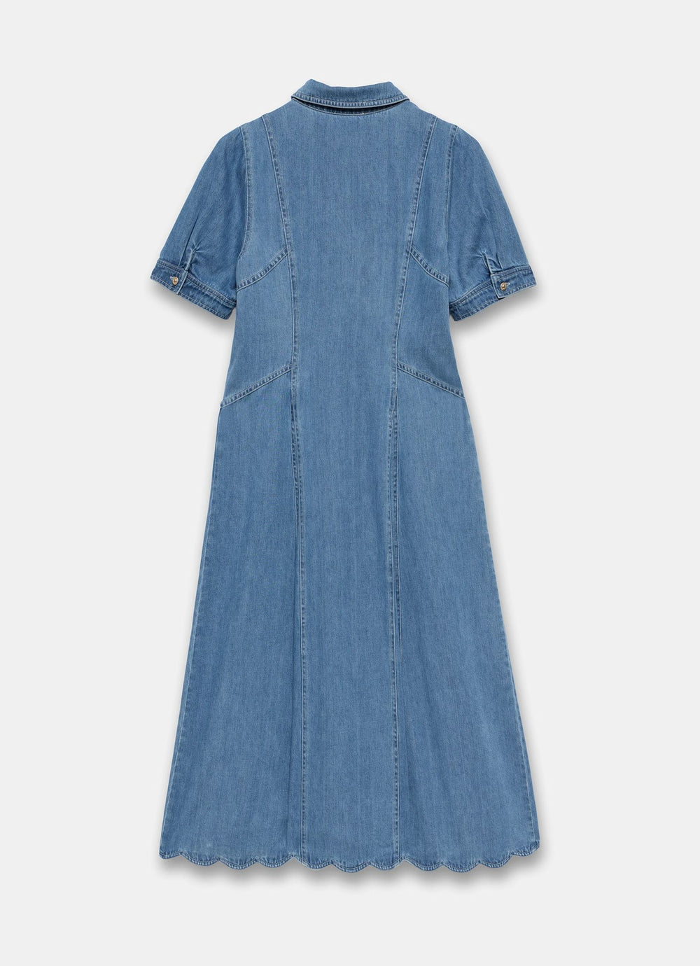 Indigo Denim Scallop Detail Midi Dress – Mint Velvet