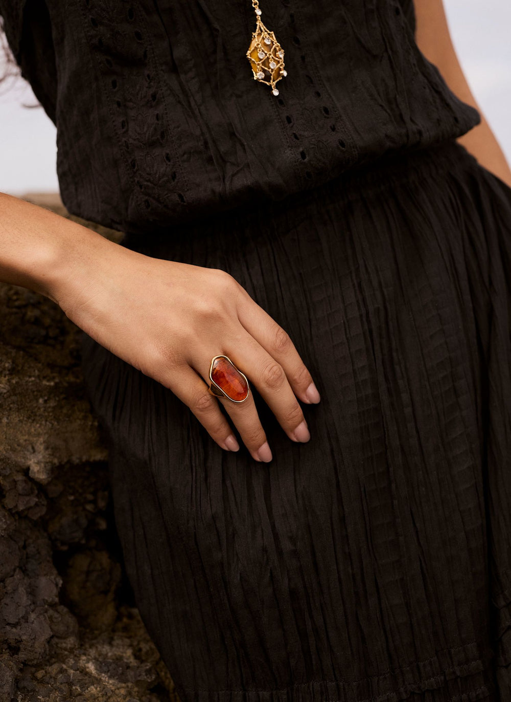 Gold Tone Sculptured Resin Ring