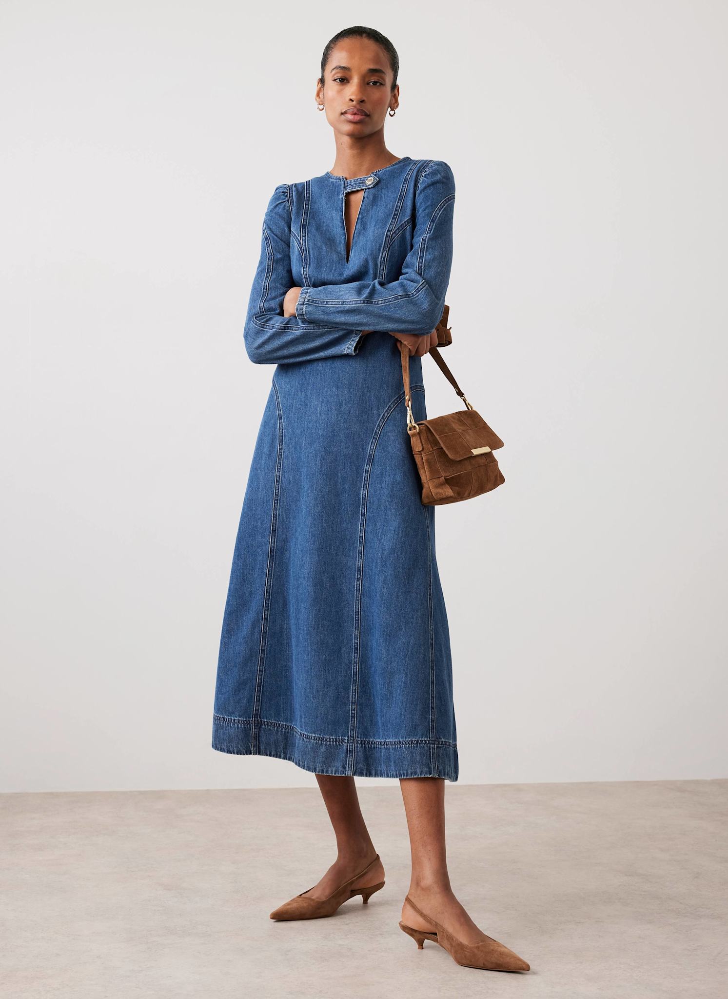 Indigo Denim Seam Detail Midi Dress – Mint Velvet