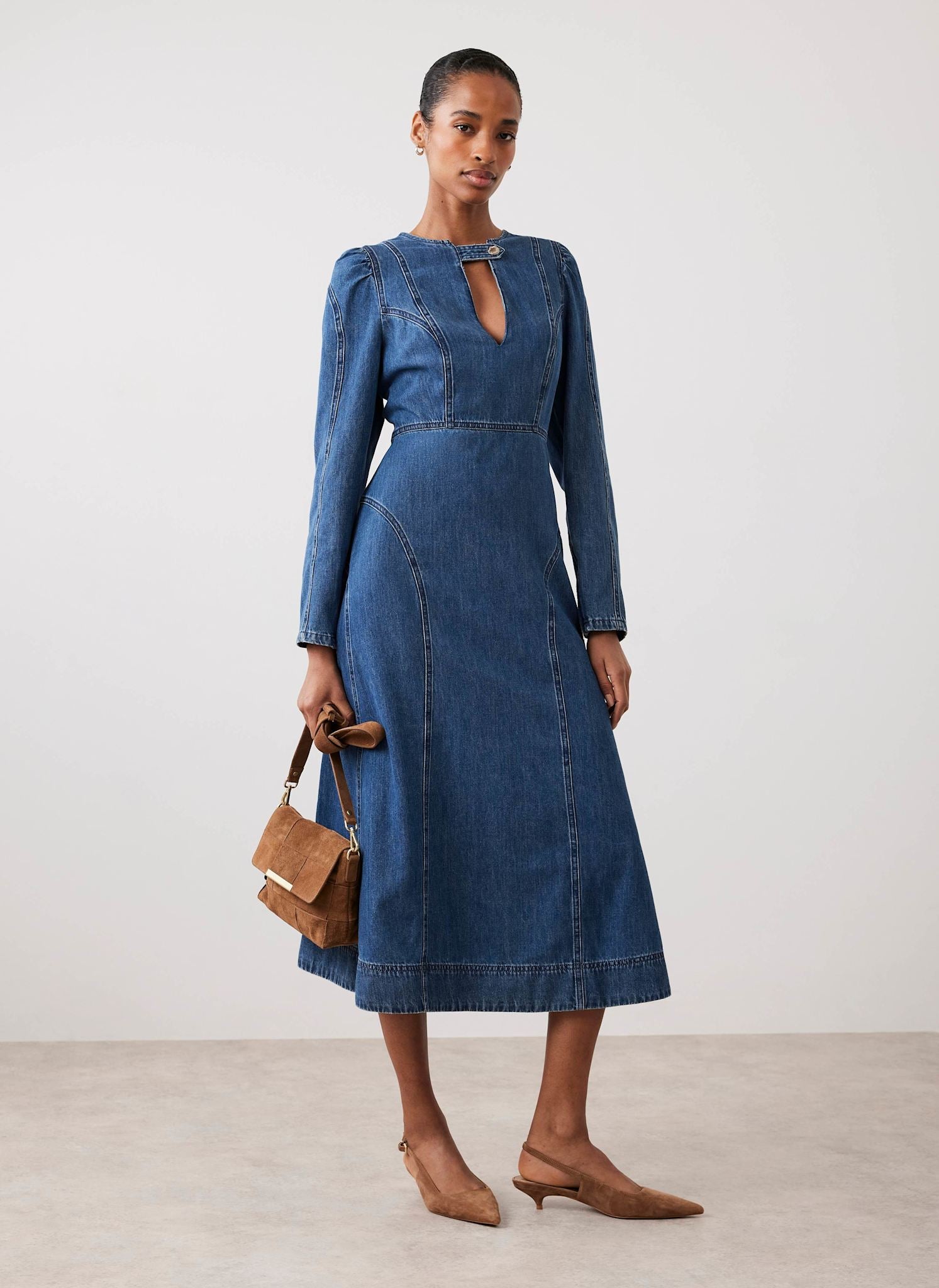 Indigo Denim Seam Detail Midi Dress – Mint Velvet