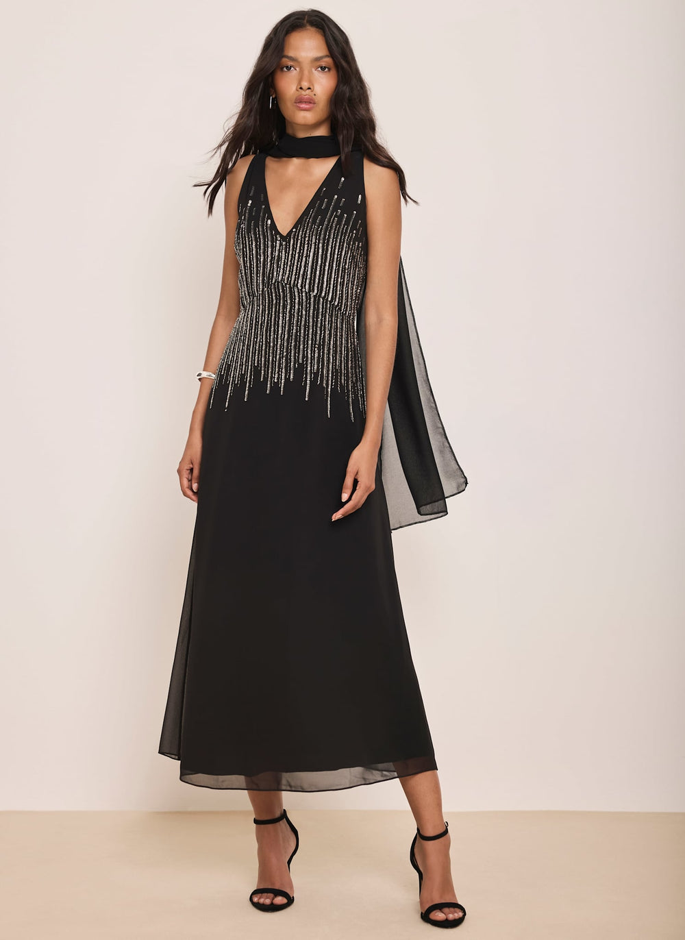 Black Sequin Cape Maxi Dress