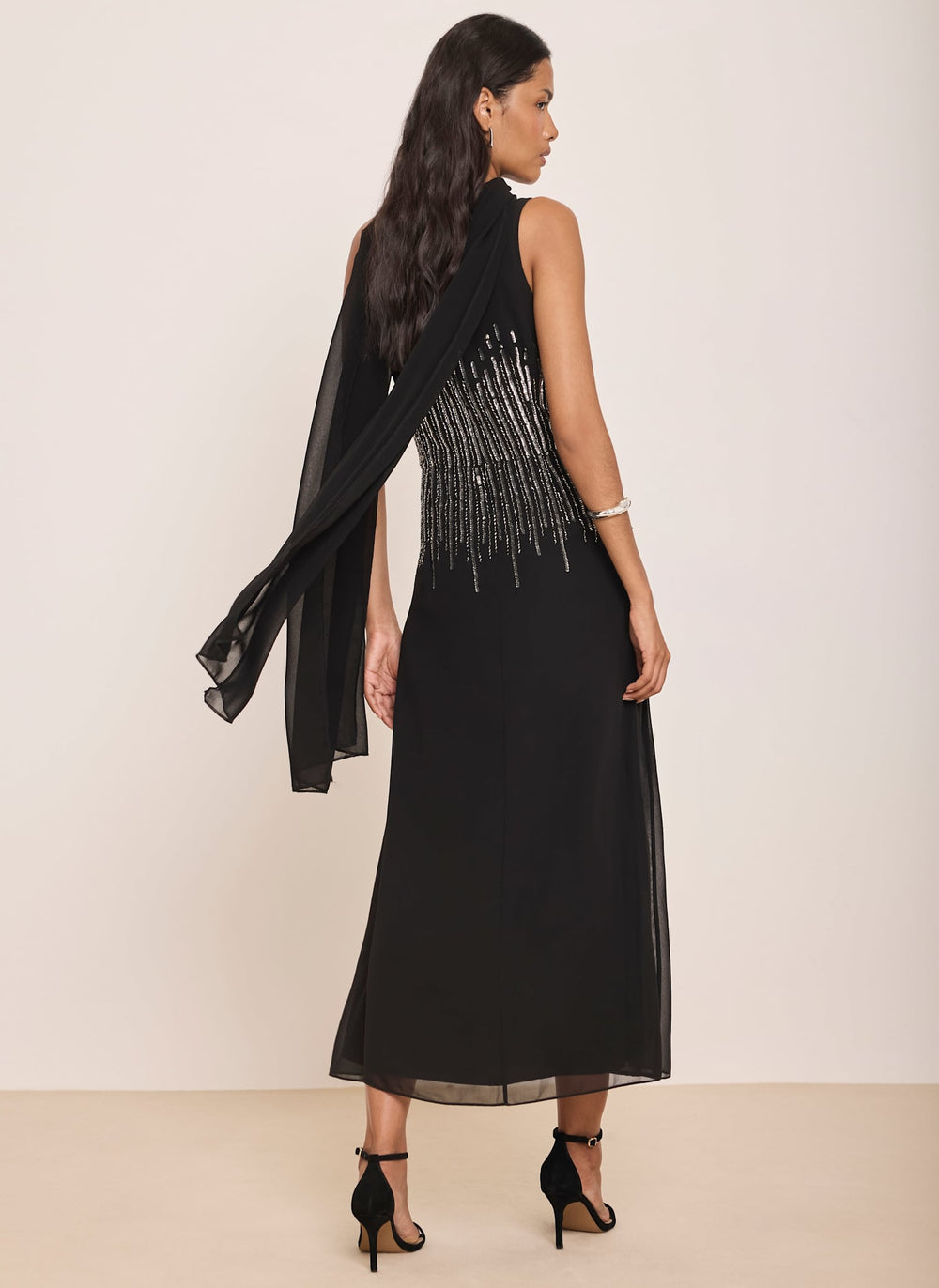 Black Sequin Cape Maxi Dress
