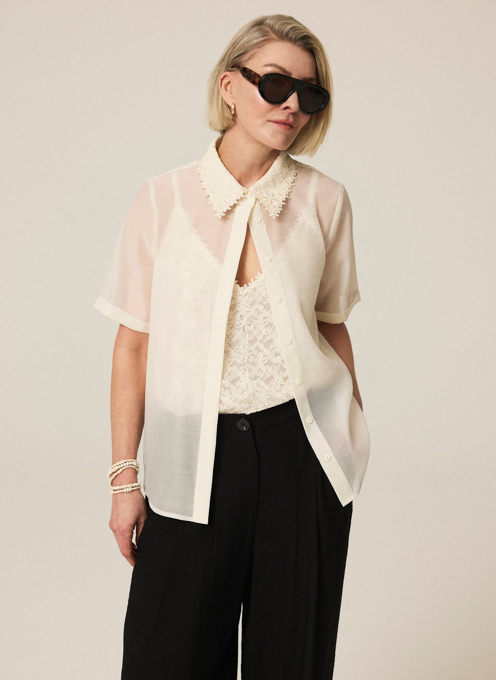Cream Lace Layered Shirt