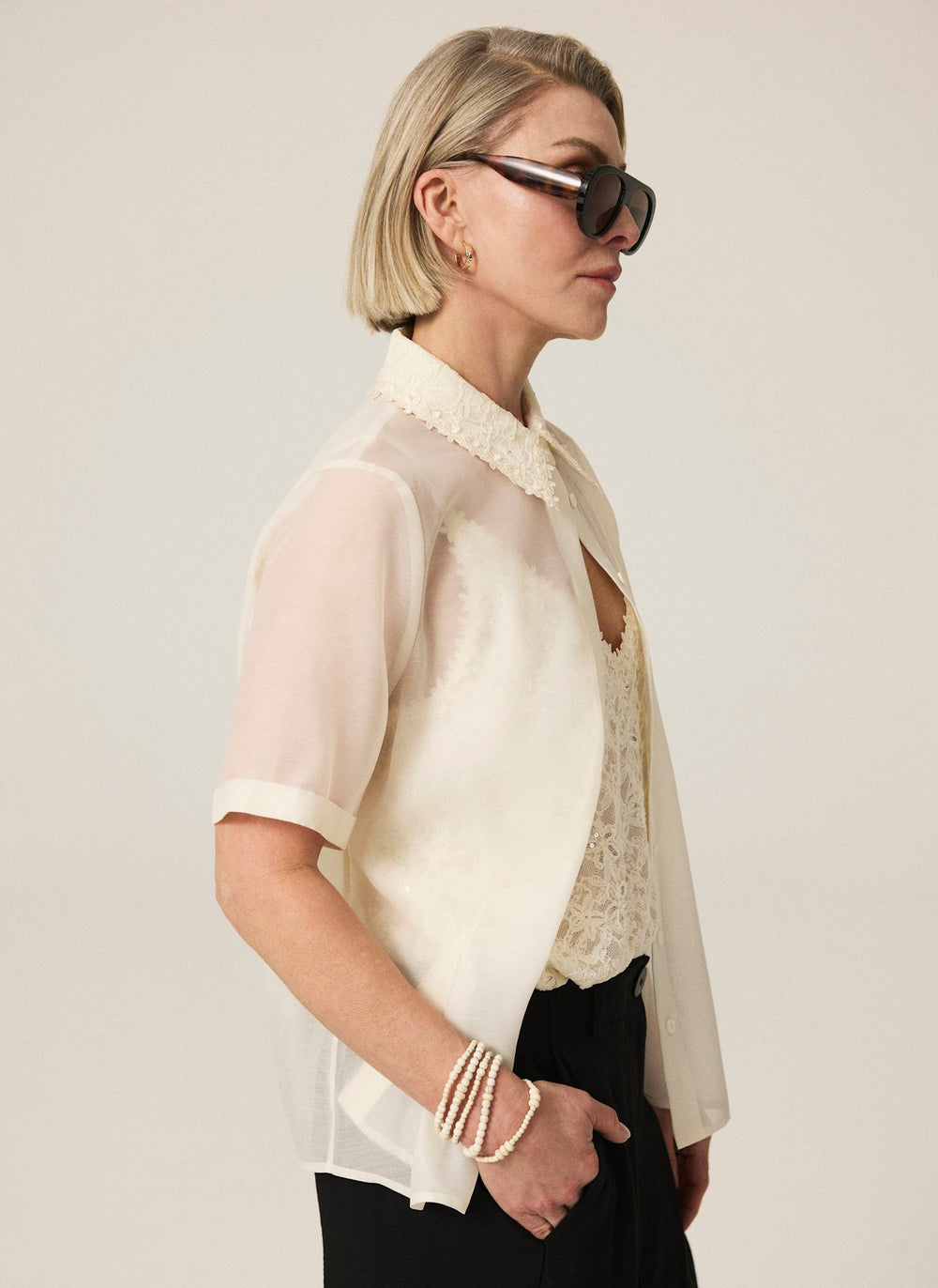 Cream Lace Layered Shirt