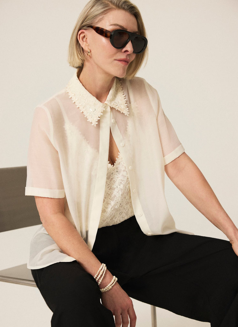 Cream Lace Layered Shirt