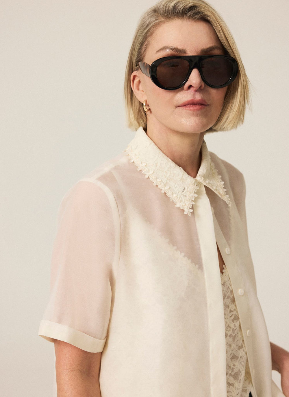 Cream Lace Layered Shirt