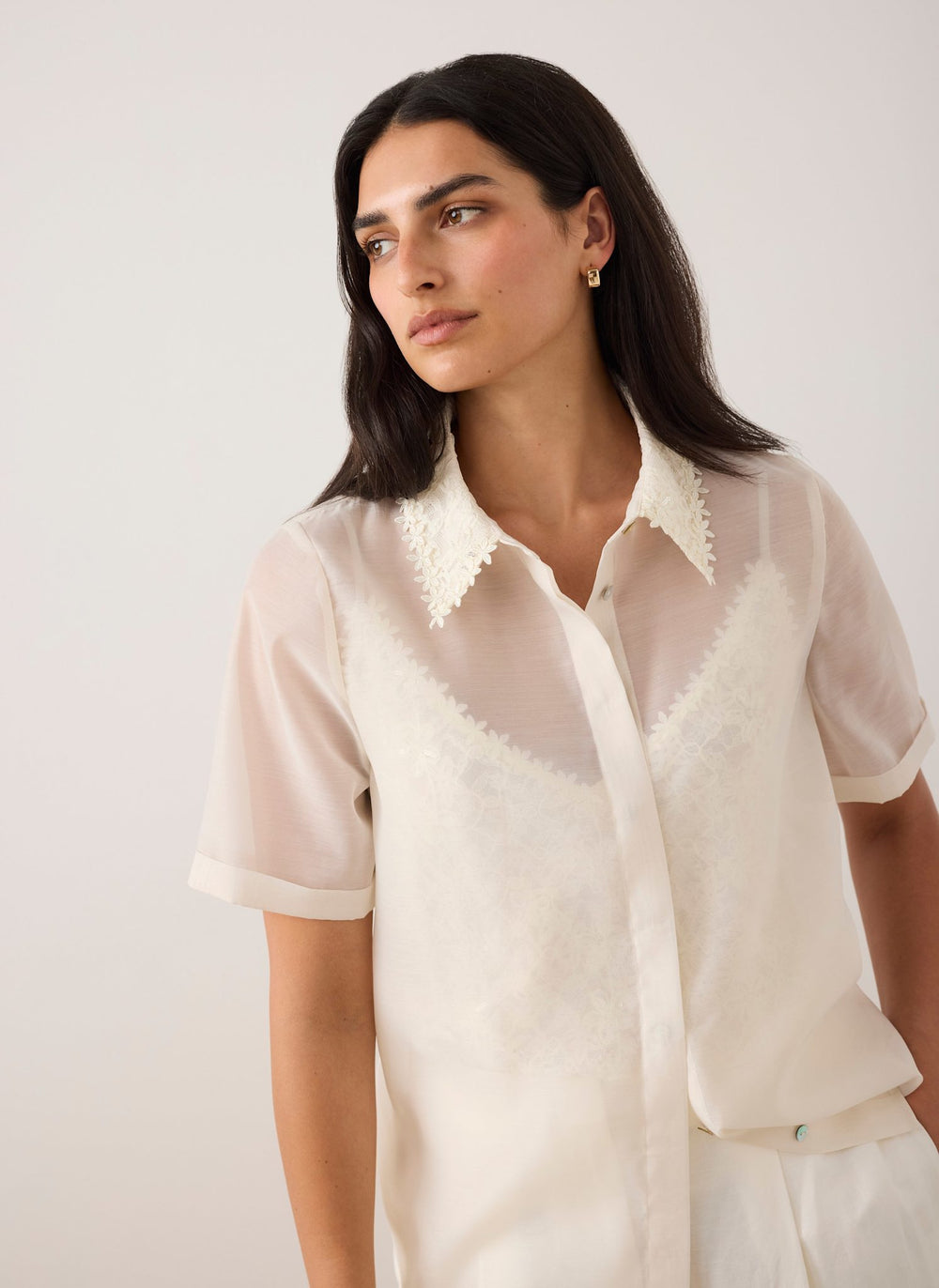Cream Lace Layered Shirt