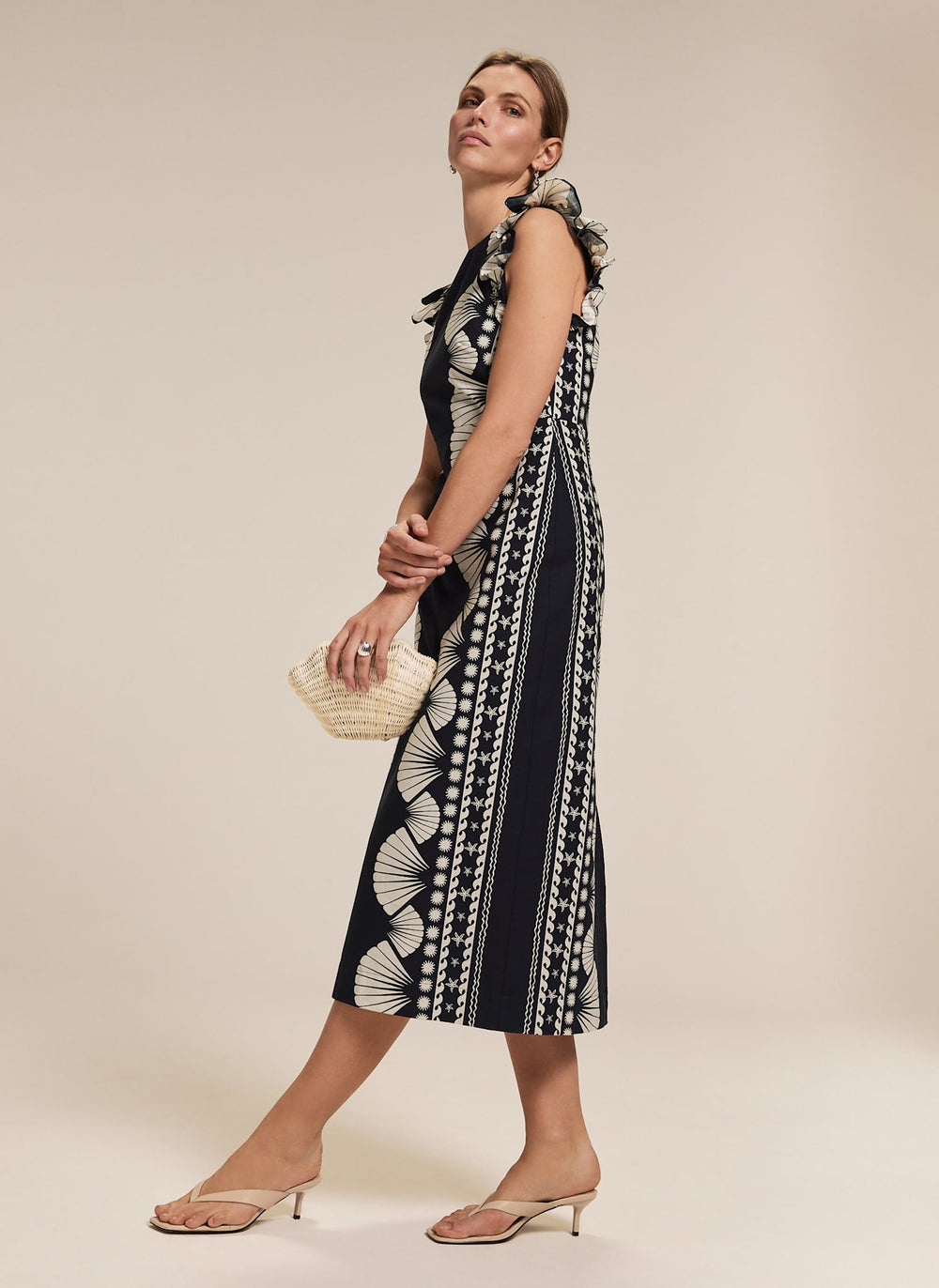 Navy Shell Print Midi Dress