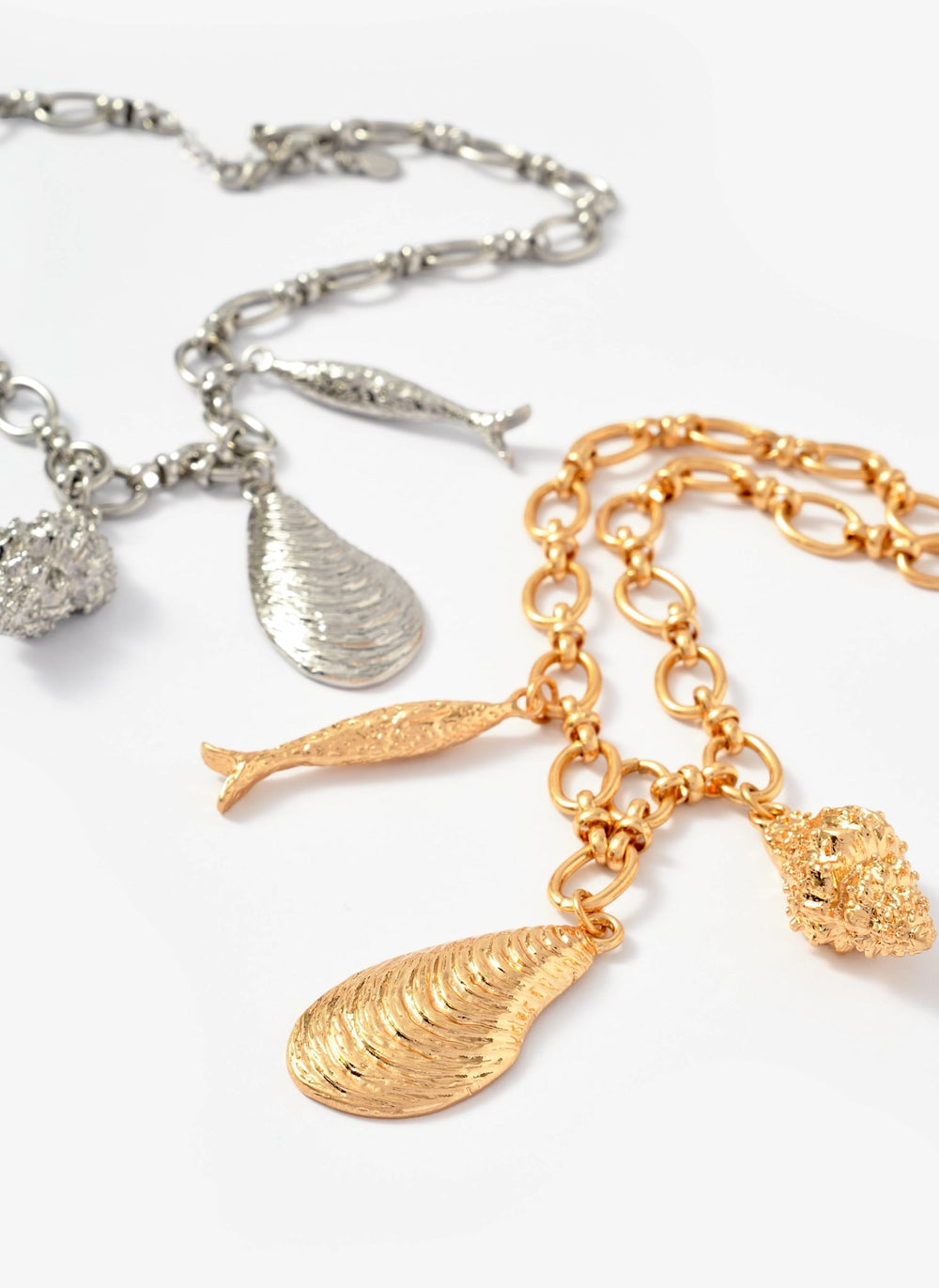 Gold Tone Shell Statement Charm Necklace