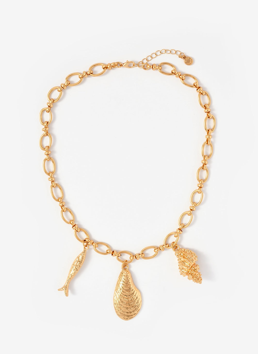Gold Tone Shell Statement Charm Necklace
